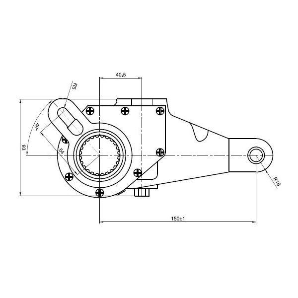 Рычаг тормоза регулировочный автоматический (трещотка) для автомобилей МАЗ 5440, 544069, 643068 задний правый (эвольвентный, узкий шлиц)