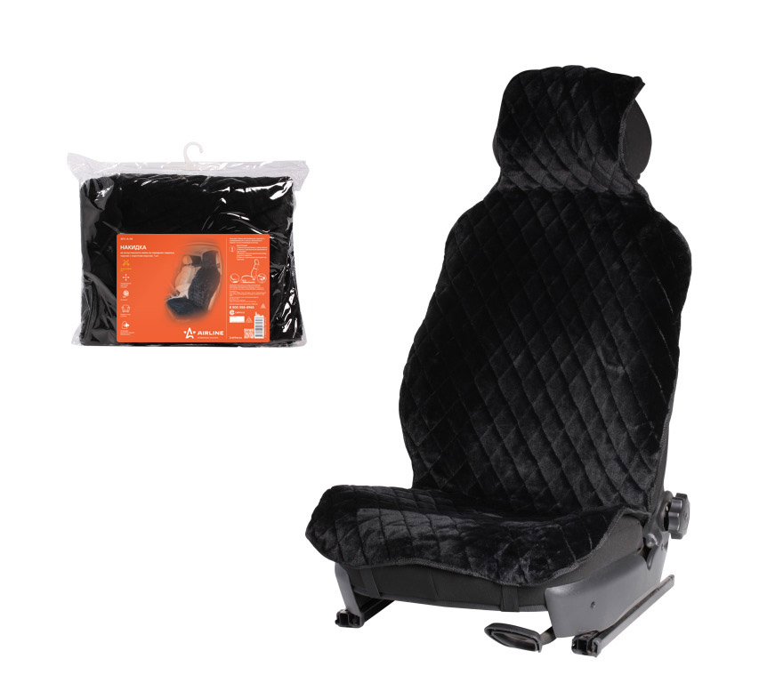 Накидка из искусственного меха, черная с коротким ворсом, на переднее сиденье, 1 шт.