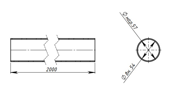 Труба глушителя прямая 57х2000 (d=57х1.5, L=2000мм) (алюминизированная сталь)