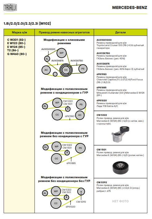 Ролик приводного ремня с натяжным механизмом для автомобилей Mercedes E (W124) (85-) 2.0i/2.3i/2.0d/2.5d/3.0d (с тягой, крепежом и кронштейном)