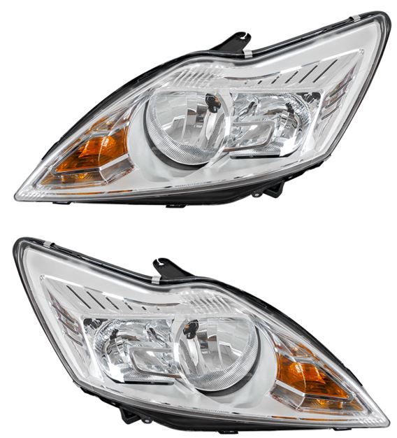 Фары для автомобилей Ford Focus II (05-) (головного света) рестайлинг, галоген, электрический корректор., цвет рамы: хром, комплект: левая и правая (2 штуки)
