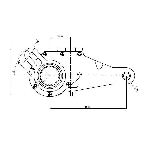 Рычаг тормоза регулировочный автоматический (трещотка) для автомобилей МАЗ средний левый / задний правый (эвольвентный, узкий шлиц)