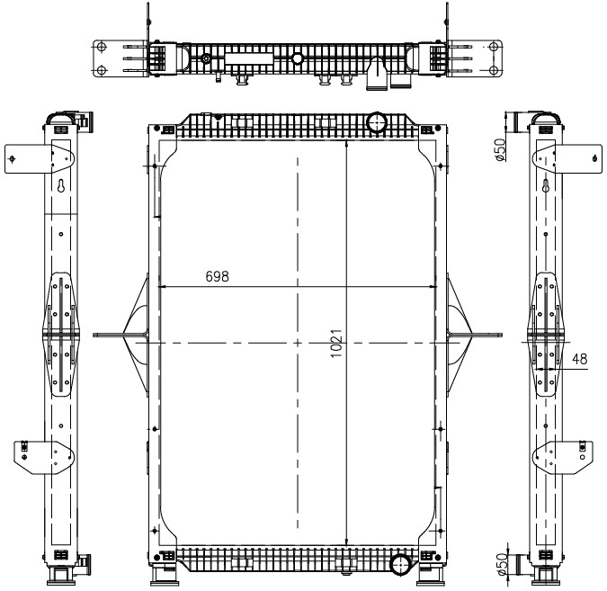 Радиатор охлаждения для автомобилей Renault Trucks Magnum (04-) (с рамкой)