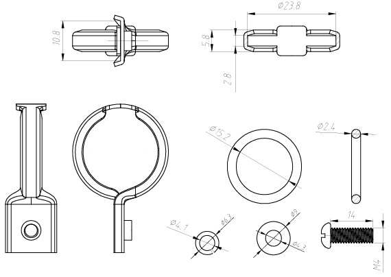 Комплект для подключения радиатора отопителя для а/м PSA/VAG/BMW (фиксаторы 2шт.+кольца 2шт.) (тип Denso)