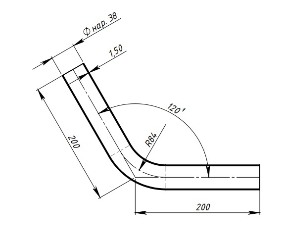 Труба с гибом d=38, угол 60 (алюминизированная сталь)