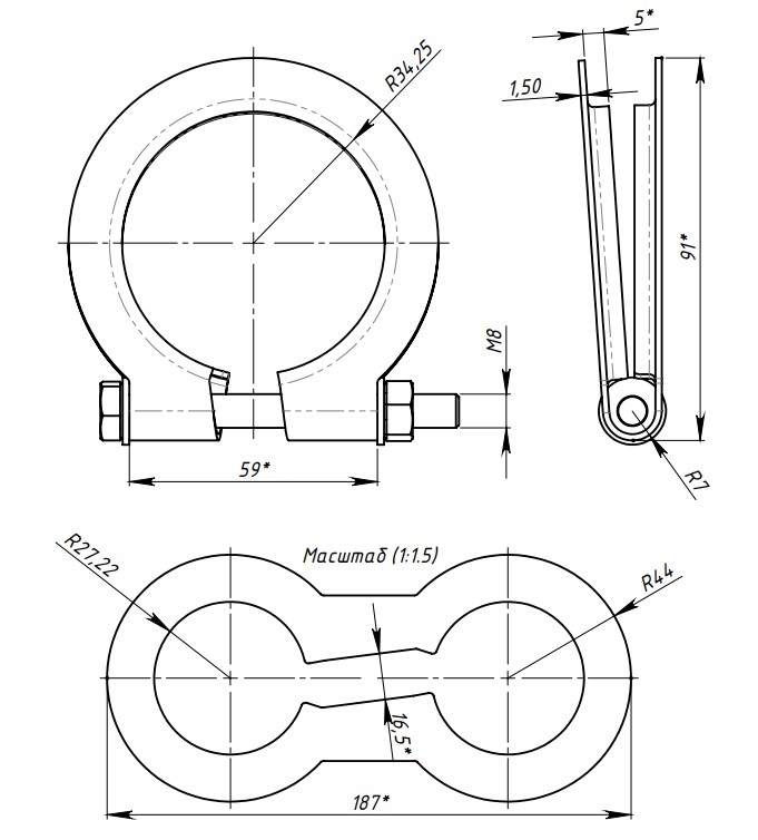 Хомут глушителя кольцевой 68мм.