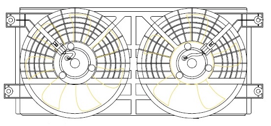 Электровентилятор кондиционера для автомобилей SsangYong Kyron (05-)/Actyon (05-) (2 вент.) (с кожухом)