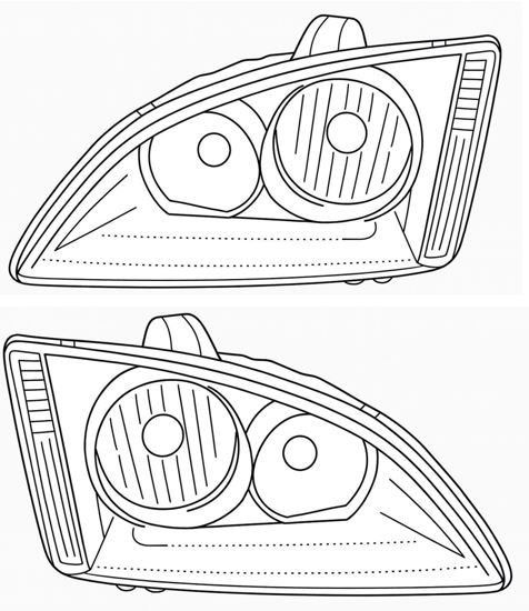 Фары для автомобилей Ford Focus II (05-) (головного света) галоген, электрический корректор, цвет рамы: черный, комплект: левая и правая (2 штуки)
