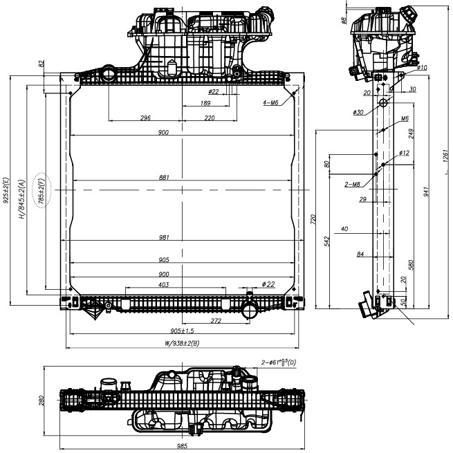 Радиатор охлаждения для автомобилей TGA (02-)/TGS (07-)/TGX (07-) (с рамкой)