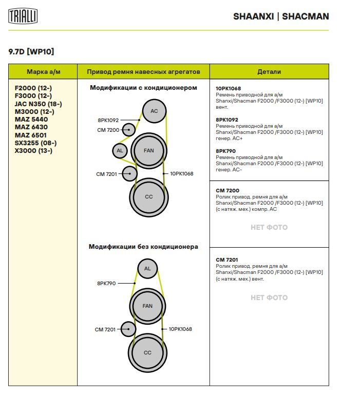 Ролик приводного ремня для автомобилей Shaanxi/Shacman F2000 /F3000 (12-) [WP10] (с натяжным механизмом) компрессора АС