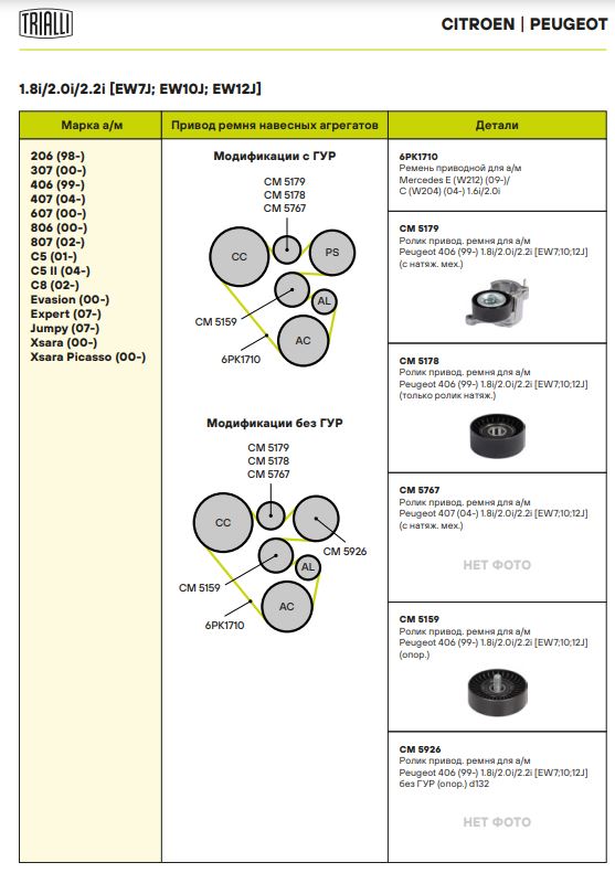 Ролик приводного ремня для автомобилей Peugeot 407 (04-) 1.8i/2.0i/2.2i [EW7;10;12J] (2005-) (с натяжным механизмом)
