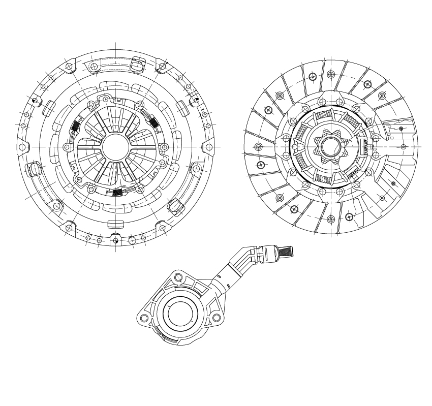 Комплект сцепления для автомобилей Ford Mondeo IV (07-)/Kuga (08-) 2.0TDI с компенсацией износа в сборе с гидравлической муфтой для двигателей с двухмассовым маховиком