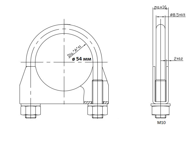 Хомут глушителя U-образный D=54 мм (стремянка) (нержавеющая сталь 304 SS)