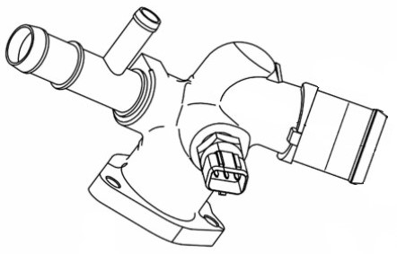 Фланец системы охлаждения для автомобилей Hyundai Solaris (10-)/(17-)/Creta (16-)/Elantra HD (09-)/KIA Rio III (10-)/(17-)/Ceed (18-)/Cerato (18-) (алюминиевый корпус, с датчиком температуры)