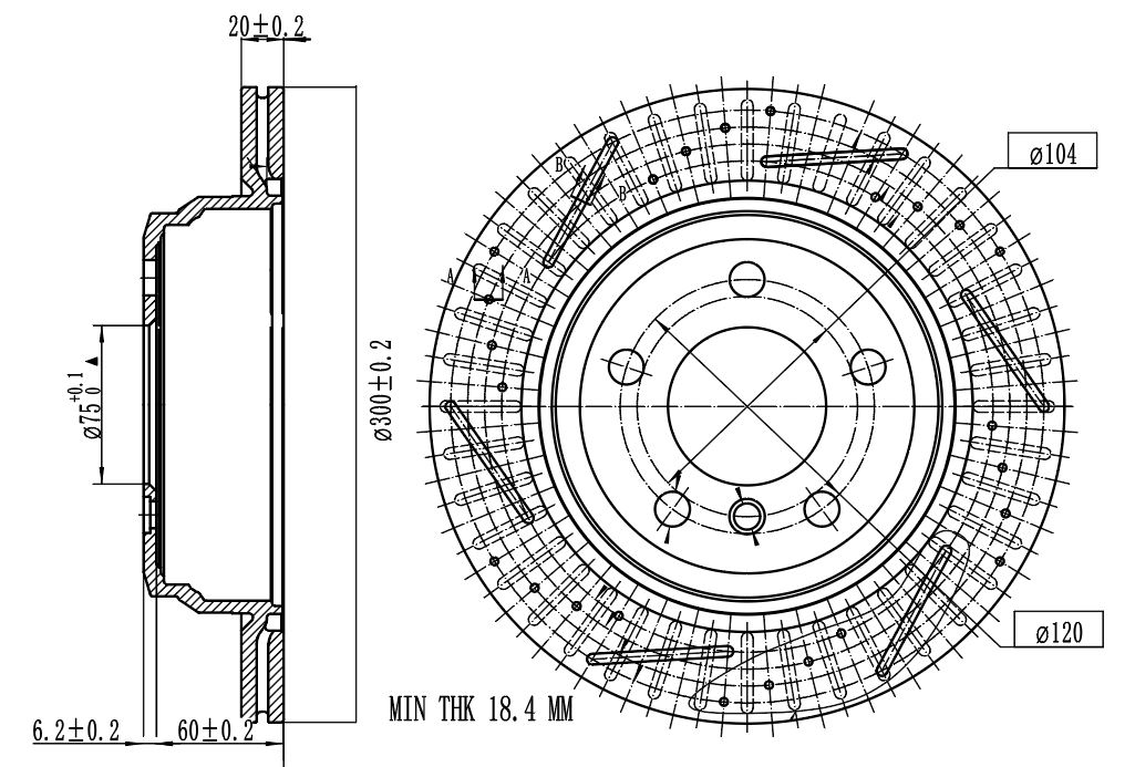 Диски тормозные для автомобилей BMW 3 (F30) (11-) / 4 (F32) (13-) задний d=300 PRO (перфорированный / слотированный / окрашенный)
