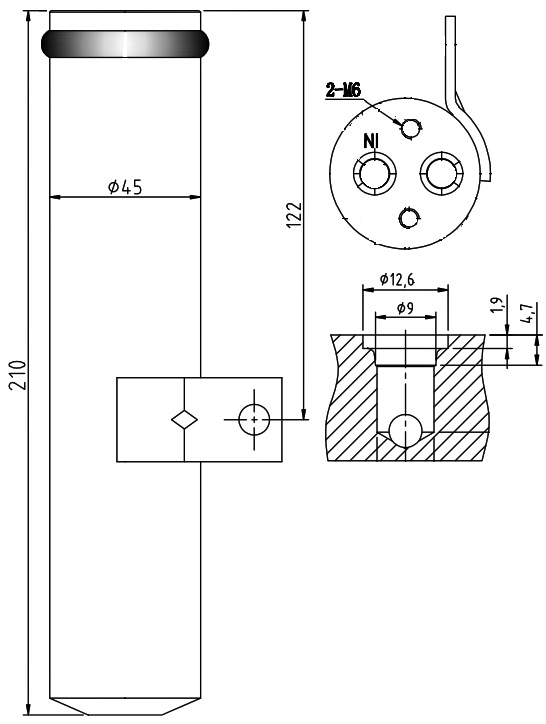 Ресивер-осушитель конденсора для автомобилей Лада 2190 Гранта (10-)/2170-72 Приора (07-) (тип Halla) (LCR 0127)