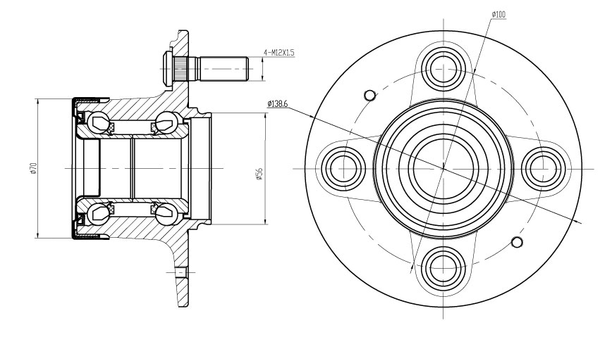 Ступица задняя в сборе с подшипником для автомобиля Honda Jazz (01-) с АБС с 2009г.в.