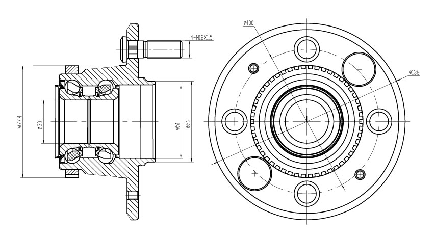 Ступица задняя в сборе с подшипником для автомобиля Honda Civic VI (95-)