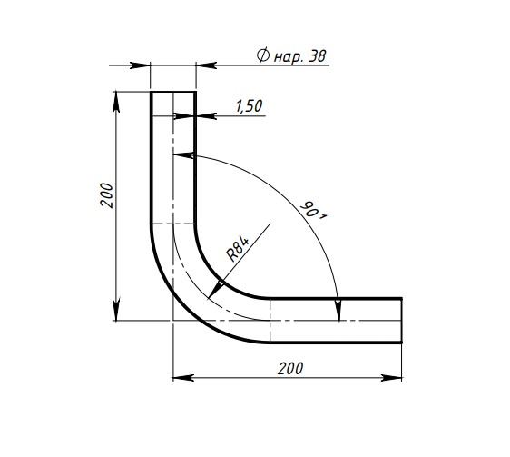 Труба с гибом d=38, угол 90 (алюминизированная сталь)