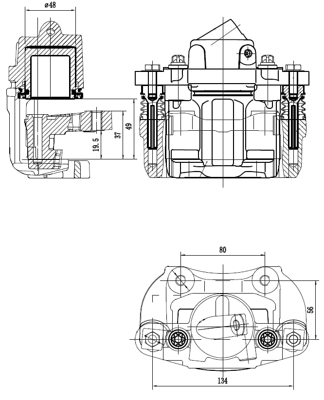 Суппорт тормозной для автомобилей Лада 2108 передний левый d=48мм (в сборе со скобой)