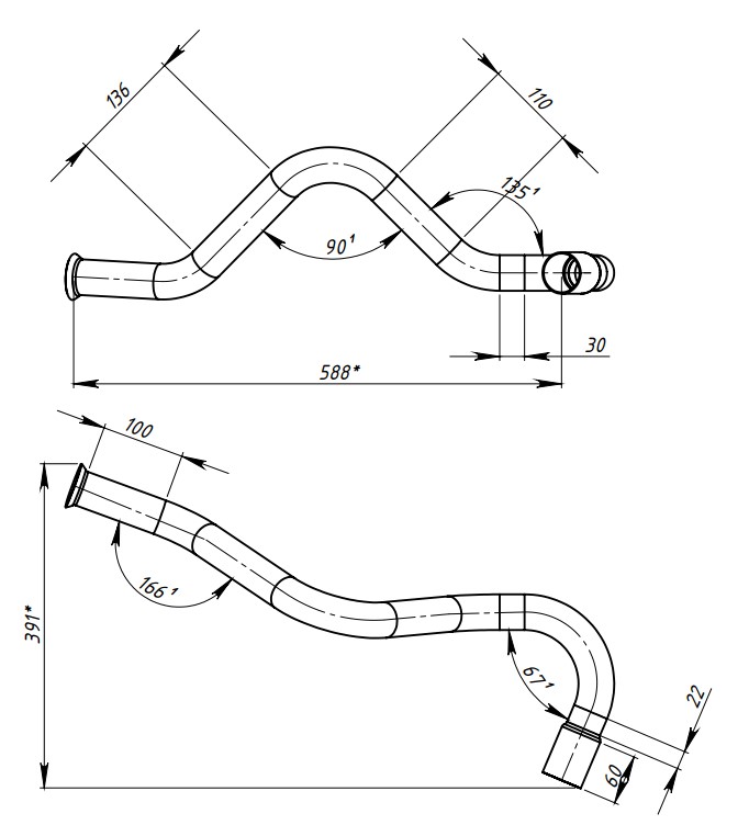 Труба переходная для автомобилей Лада 2123 d=43мм. (алюминизированная сталь)