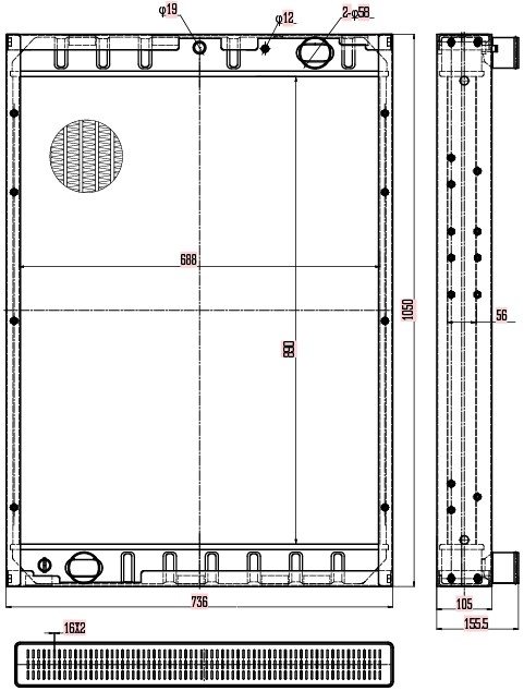 Радиатор охлаждения для а/м КАМАЗ 6520 (медно-латунный, 3-х рядный)