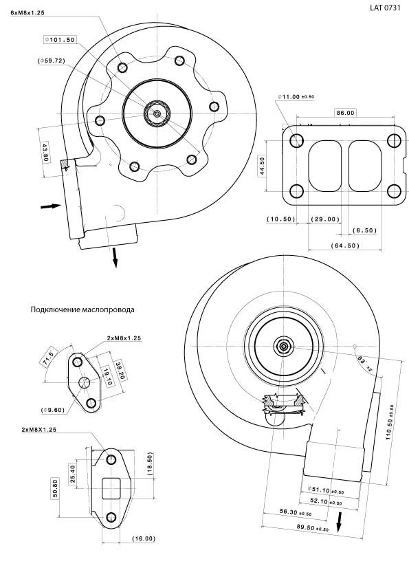 Турбокомпрессор для а/м КАМАЗ 740.60/61/62/63/65 E-3 правый (6 шп.) (тип S2B)