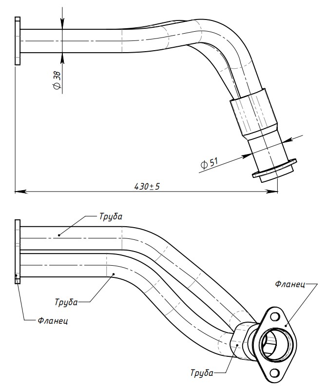 Труба приёмная для автомобилей Лада 2110 (алюминизированная сталь)