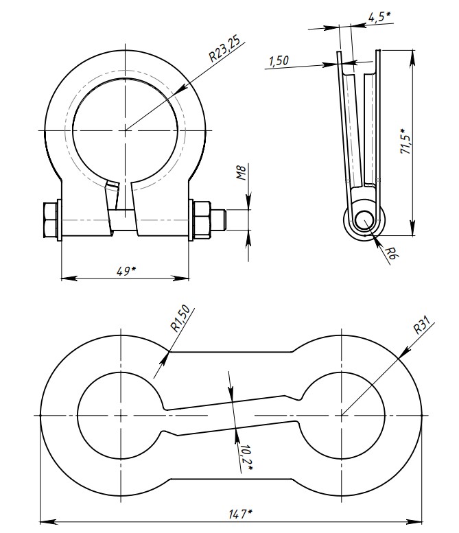 Хомут глушителя кольцевой 48мм.