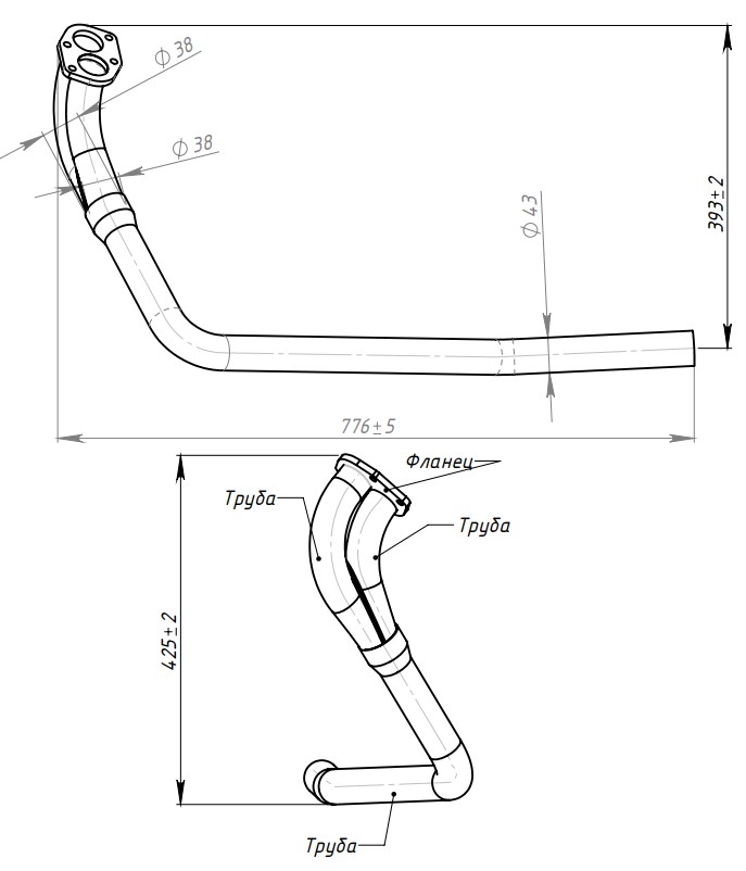 Труба приёмная для автомобилей Лада 21213, 2131 (алюминизированная сталь)