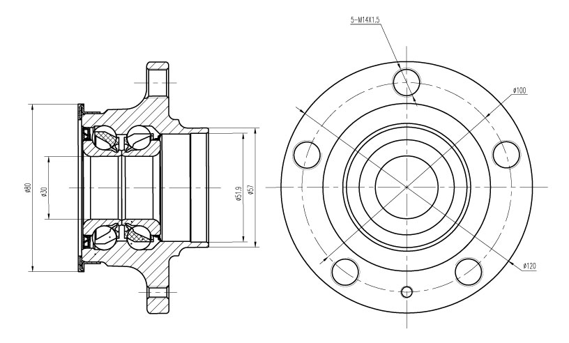 Ступица задняя в сборе с подшипником для автомобиля Skoda Rapid (12-) до 2016 г.в.