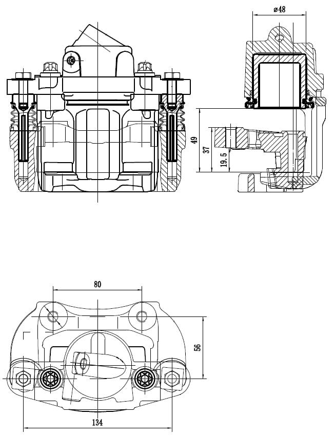 Суппорт тормозной для автомобилей Лада 2108 передний правый d=48мм (в сборе со скобой)
