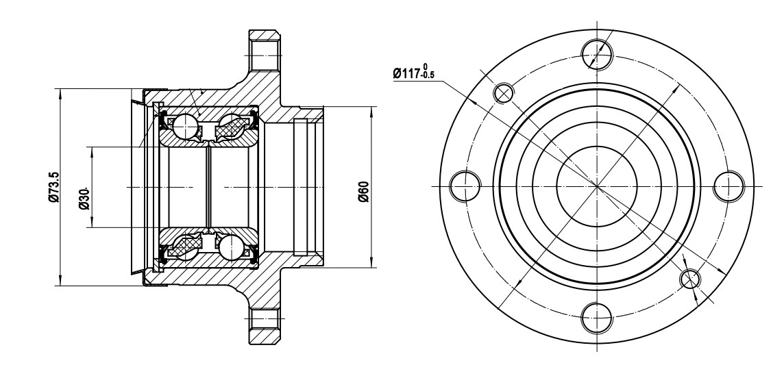 Ступица задняя в сборе с подшипником для автомобиля Лада 2108-21099/2110-2112/1118/2190