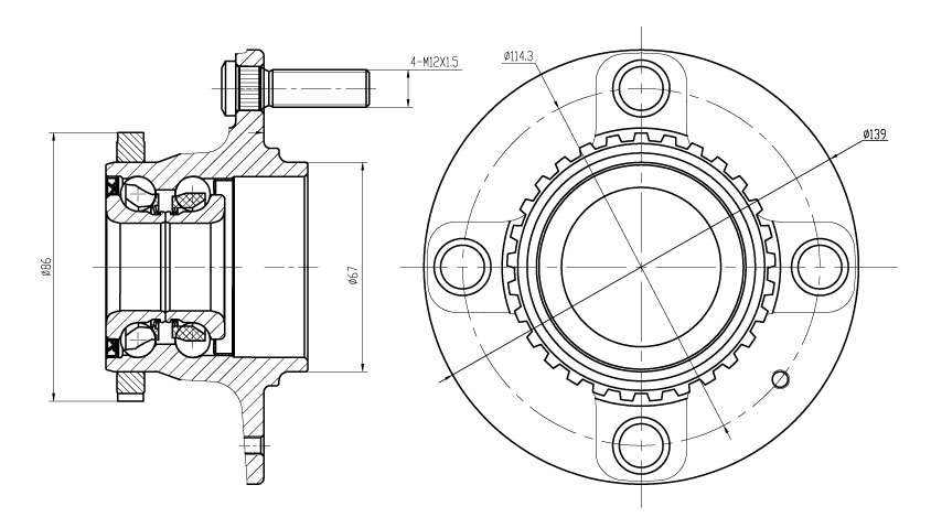 Ступица задняя в сборе с подшипником для автомобиля Hyundai Accent (94-)