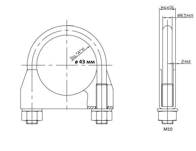 Хомут глушителя U-образный D=43 мм (стремянка) (оцинкованная сталь)