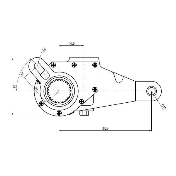 Рычаг тормоза регулировочный автоматический (трещотка) для автомобилей МАЗ 103 / 104 / 105 / 107 / 152 / 6430 / ПАЗ передний левый / правый (эвольвентный, узкий шлиц)