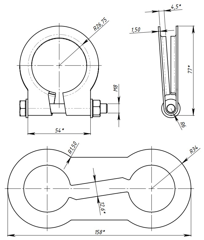 Хомут глушителя кольцевой 54мм.