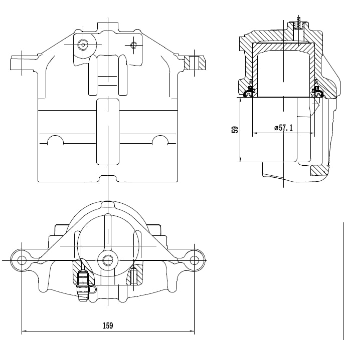 Суппорт тормозной для автомобилей ГАЗ 3302 левый/3110 правый передний d=57мм (без скобы)