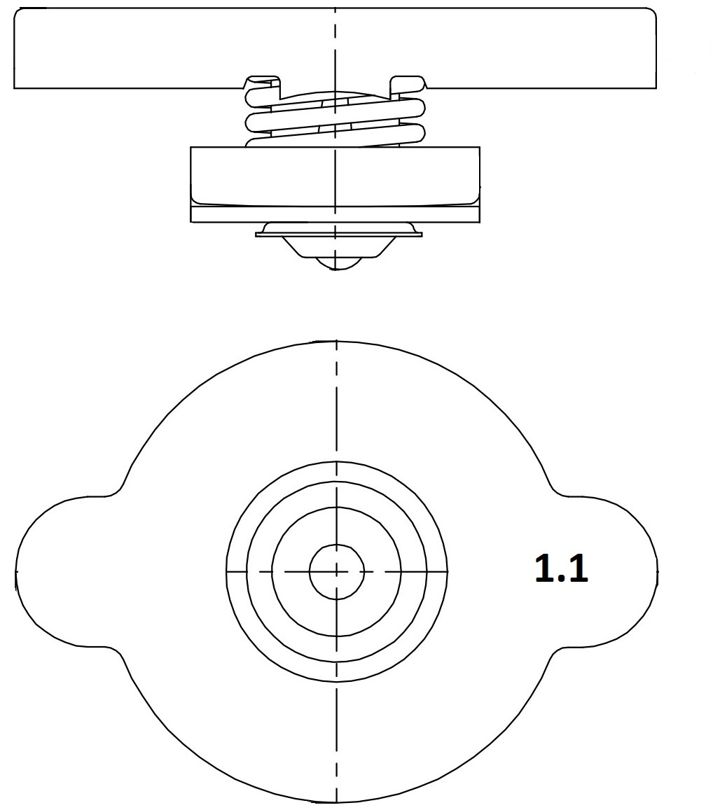 Крышка (пробка) радиатора для автомобилей Toyota/Mitsubishi/Honda/Mazda/Nissan/Subaru/Suzuki/Hyundai/Kia 1.1 bar (большой клапан)