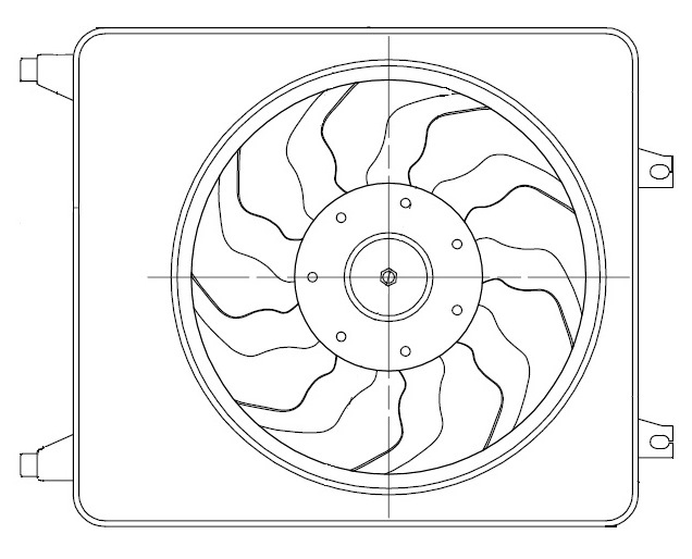 Электровентилятор кондиционера для автомобилей Hyundai Santa Fe II (06-) 2.2D/2.7i (с кожухом)