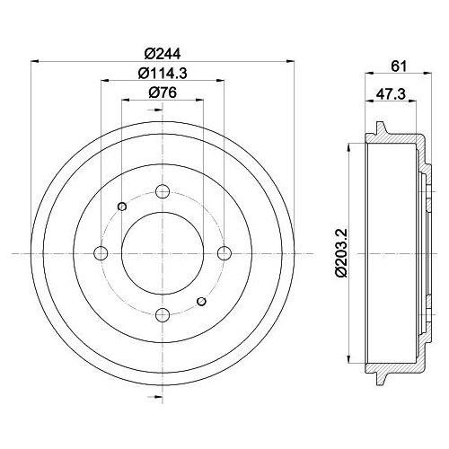 Барабаны тормозные для автомобилей Hyundai Elantra (00-)/Matrix (01-) d=203