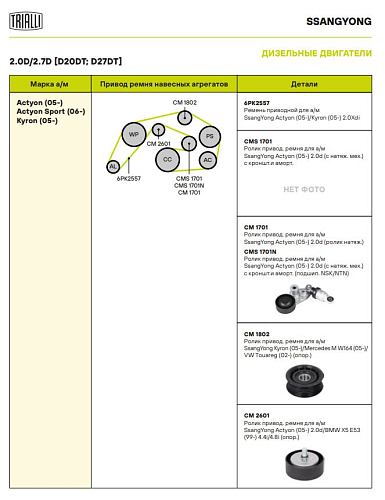 Ролик приводного ремня для автомобилей SsangYong Actyon (05-) 2.0d (только ролик натяжителя)