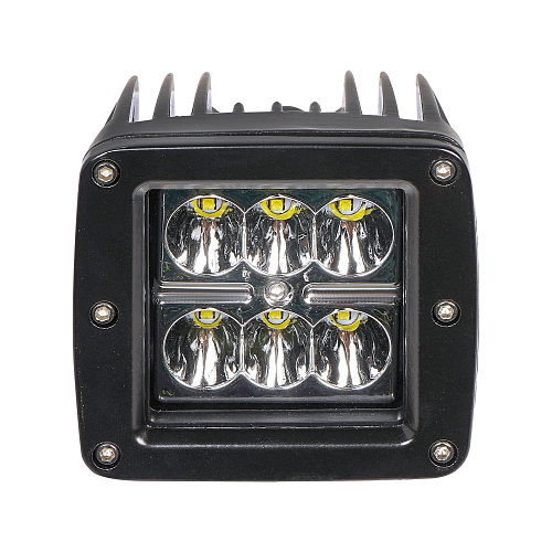 Фара светодиодная квадратная, 6LED, дальний свет, 18Вт, 82х75х75мм, 12/24В, PLUS