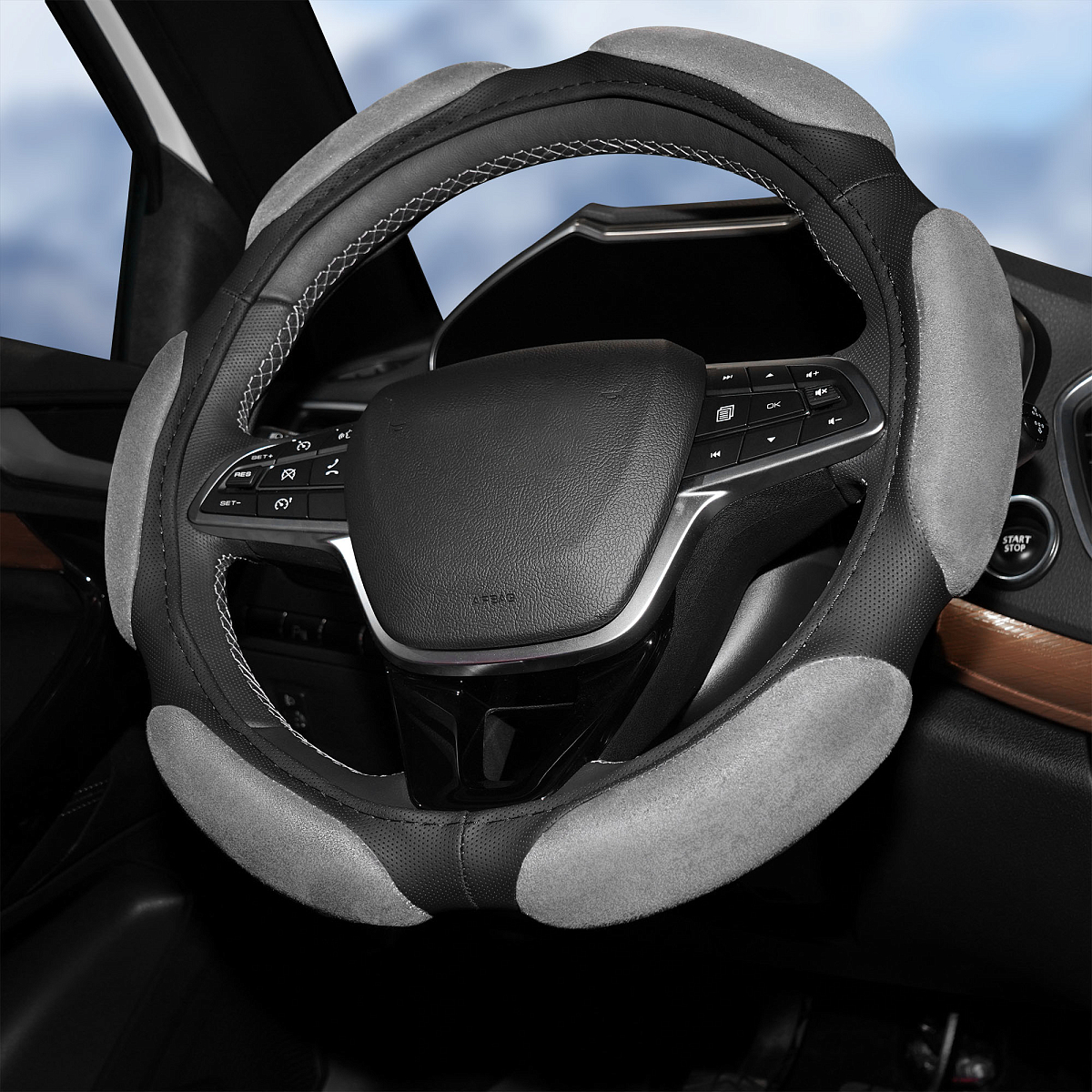 Оплетка на руль, спонжевая, серая, 40 см / L