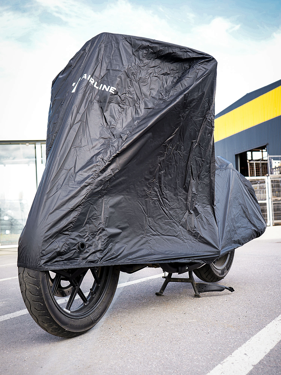 Чехол-тент на мотоцикл защитный S (195х100х120см), люверс под замок, черный