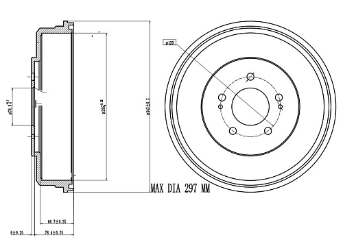 Барабаны тормозные для автомобилей Hyundai H-1 (97-) d=295 окрашенный отверстия d120