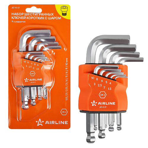 Набор ключей шестигранных коротких с шаром 9пр. (1.5-10мм) пласт.подвес