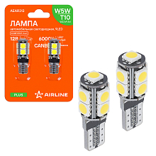 Лампа светодиодная W5W (T10) PLUS, 6000K (Белый), 12В, 1.9Вт, 9LED, Полярная, Обманка CAN bus, комплект 2 шт.