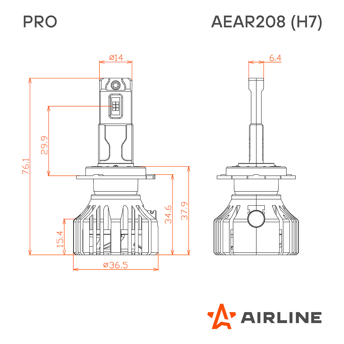 Лампа светодиодная H7 PRO, 50Вт, 9200Лм (4600Лм x 2), 3000К (Желтый), 12/24В, комплект 2 шт.