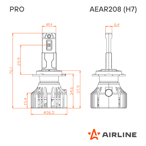Лампа светодиодная H7 PRO, 50Вт, 9200Лм (4600Лм x 2), 3000К (Желтый), 12/24В, комплект 2 шт.